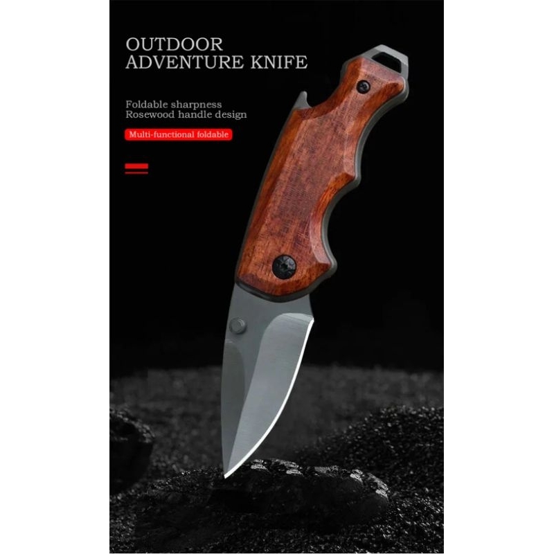 KNIFEZER Pisau Lipat Mini Tactical Knife Survival Motif Kayu