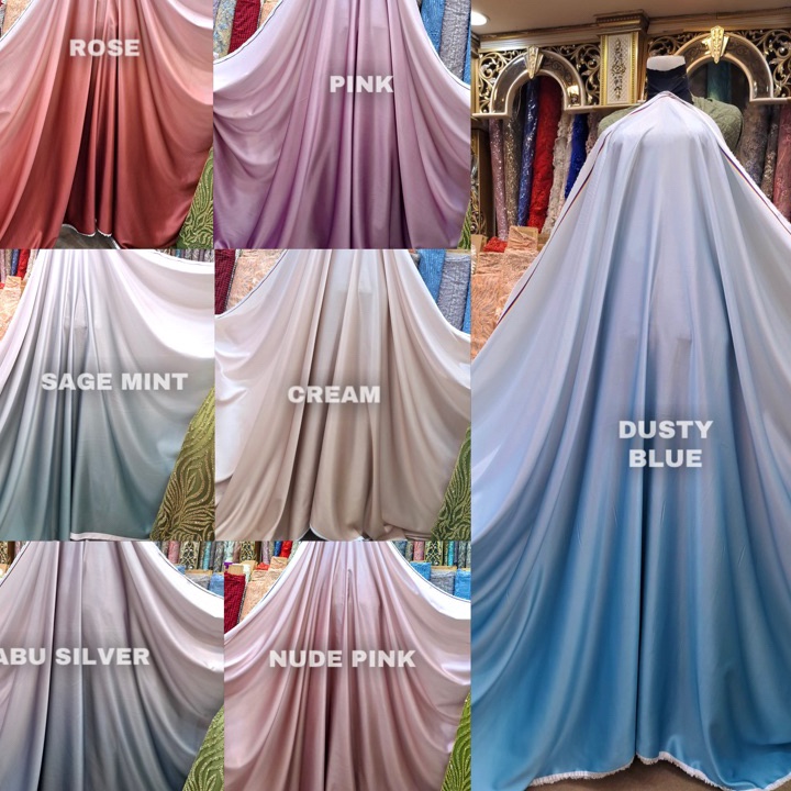 Kain Satin Roberto OMBRE Bridesmaid Silk Per 5 meter Lebar 15 cm Satin Gradasi 2 Warna1 Super Silk g