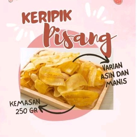 

Keripik pisang varian asin dan manis kemasan 250 gr