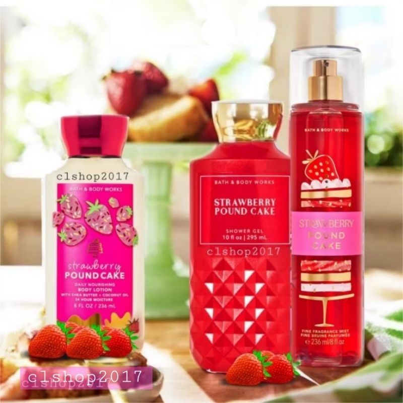 BBW STRAWBERRY POUND CAKE SERIES MIST LOTION SHOWER GEL HAND CREAM WALLFLOWER ROOM SPRAY SCENTPORTAB