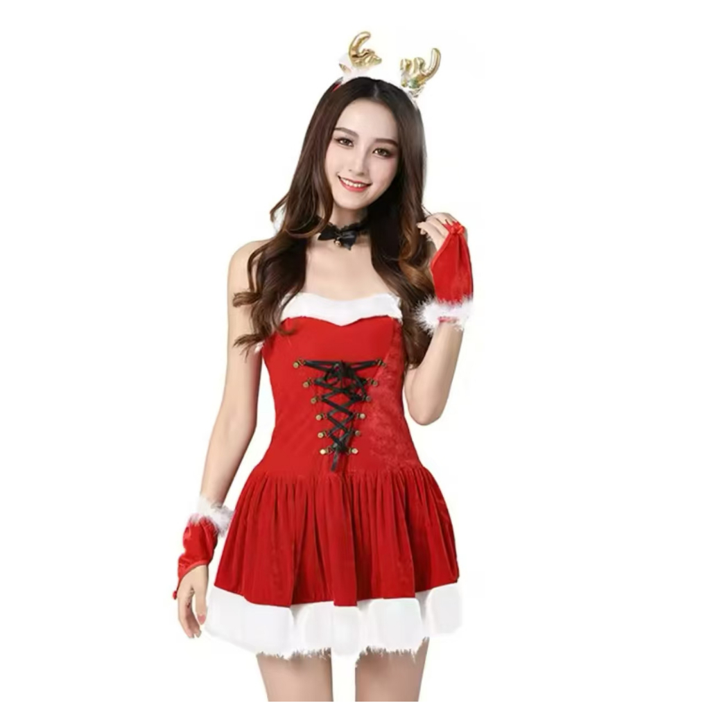 Christmas Cosplay Costume Dresses Women Santa Velvet Bunny Girl Lingerie Christmas Halloween Party C