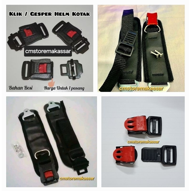 Tali Gesper Helm Buaya Microlock dan Kotak Universal Pengunci Tali Klik Cetekan Helm Pengait Kunci H