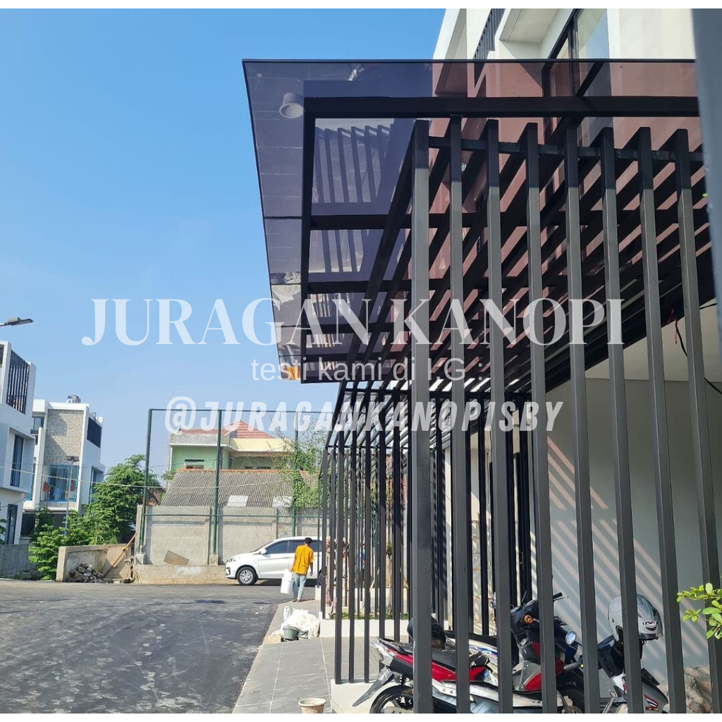 kanopi atap Solarflat 3mm rangka baja ringan + Cat terpasang