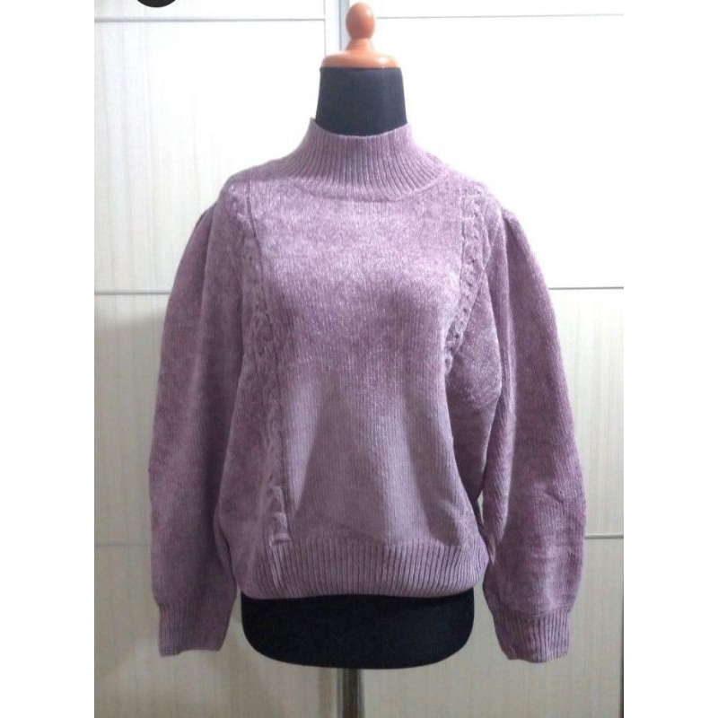 Atasan Knit Rajut Velvet Semi Puffy Balon
