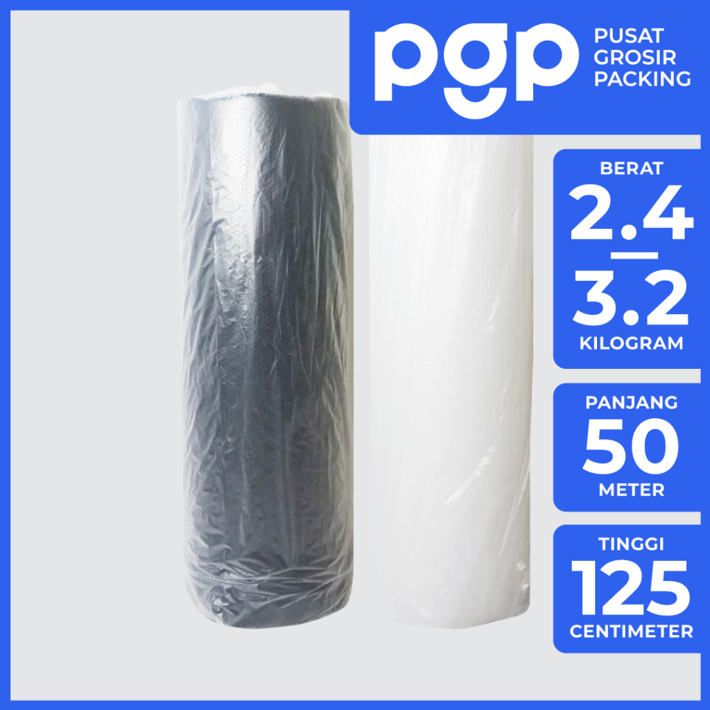 

Bubble Wrap Hitam / Bening Aneka Ukuran 2.4-3.2KG 125CM X 50M - Dengan Core - Plastik Buble/Bubel Packing