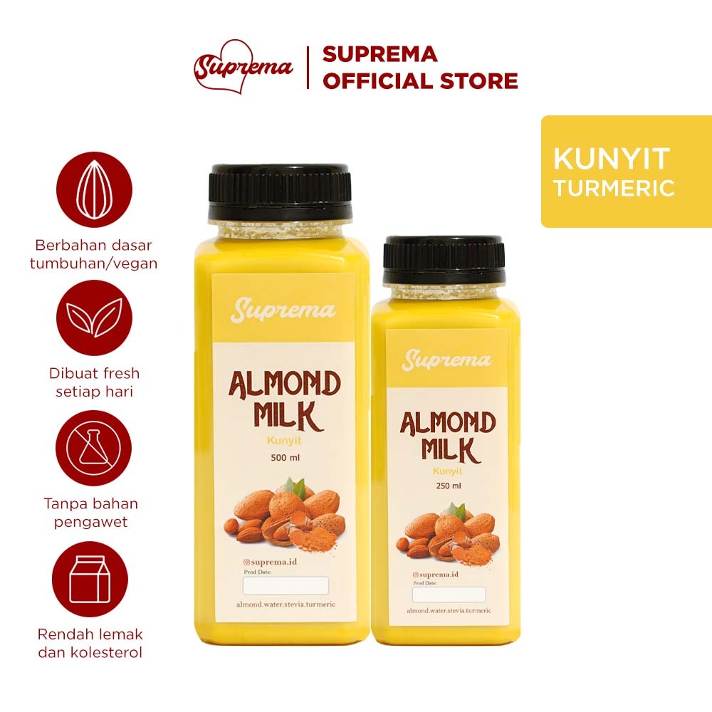 

Suprema Almond Milk - Kunyit 500 ml | Susu Almond Diet Pelangsing Rasa Kunyit Turmeric Rempah Roasted Almond Palembang ASI Booster Pelancar Asi Vegan