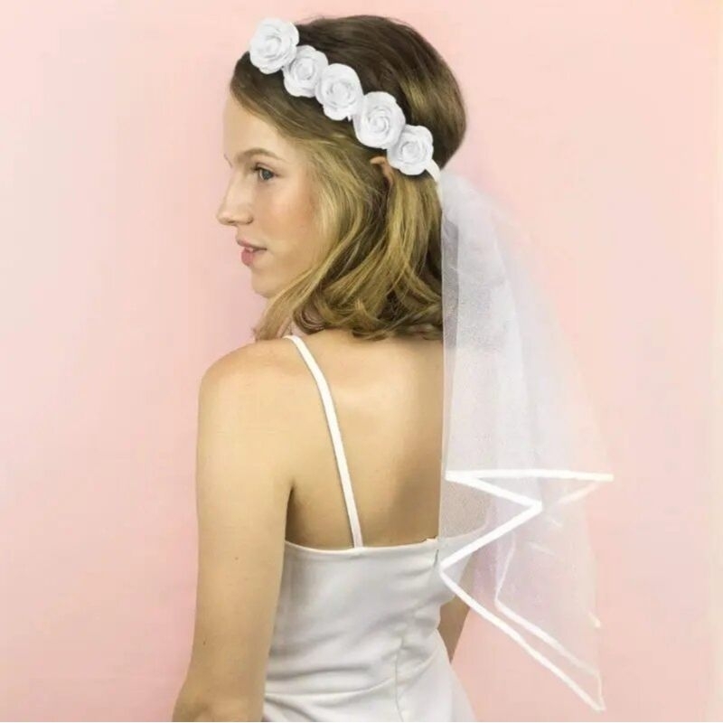 kain veil pengantin + flower crown mahkota hijab friendly penutup kepala hiasan head aksesoris bride