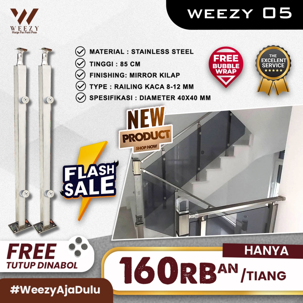 RAILING TANGGA TERMURAH - Weezy 05 Railing tangga Stainless Steel Kaca