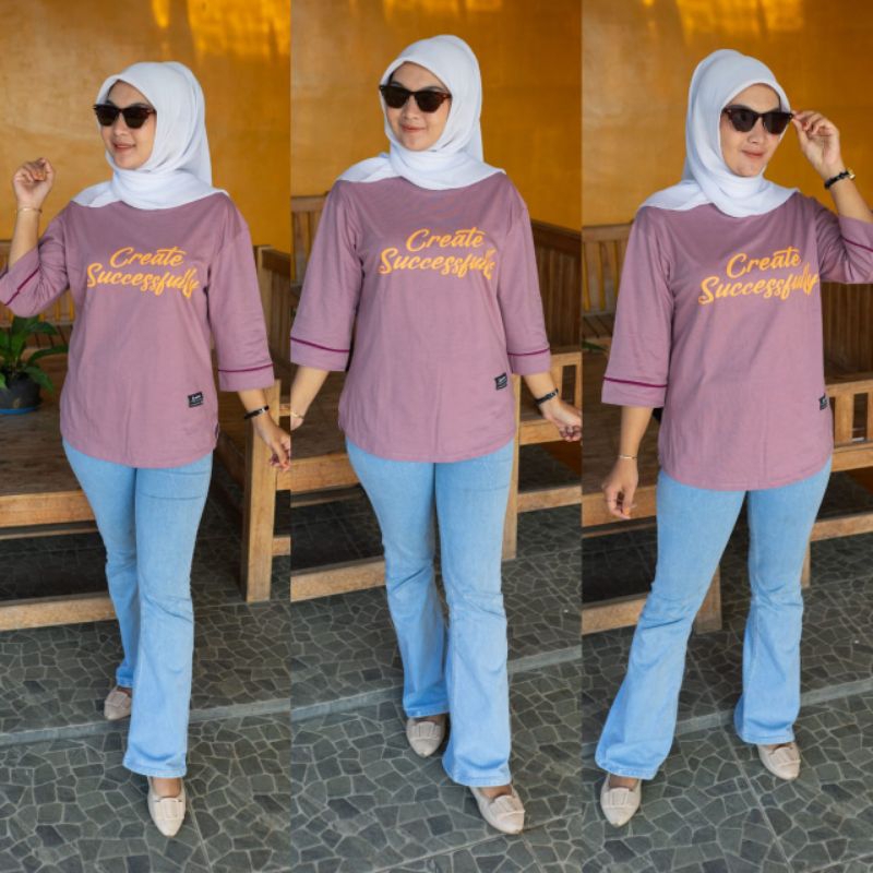 KAOS LENGAN BALAP DAN CUBIT 01A BAJU ATASAN WANITA MODEL OVAL LENGAN PANJANG 7/8 DI STIK BALIK BAHAN