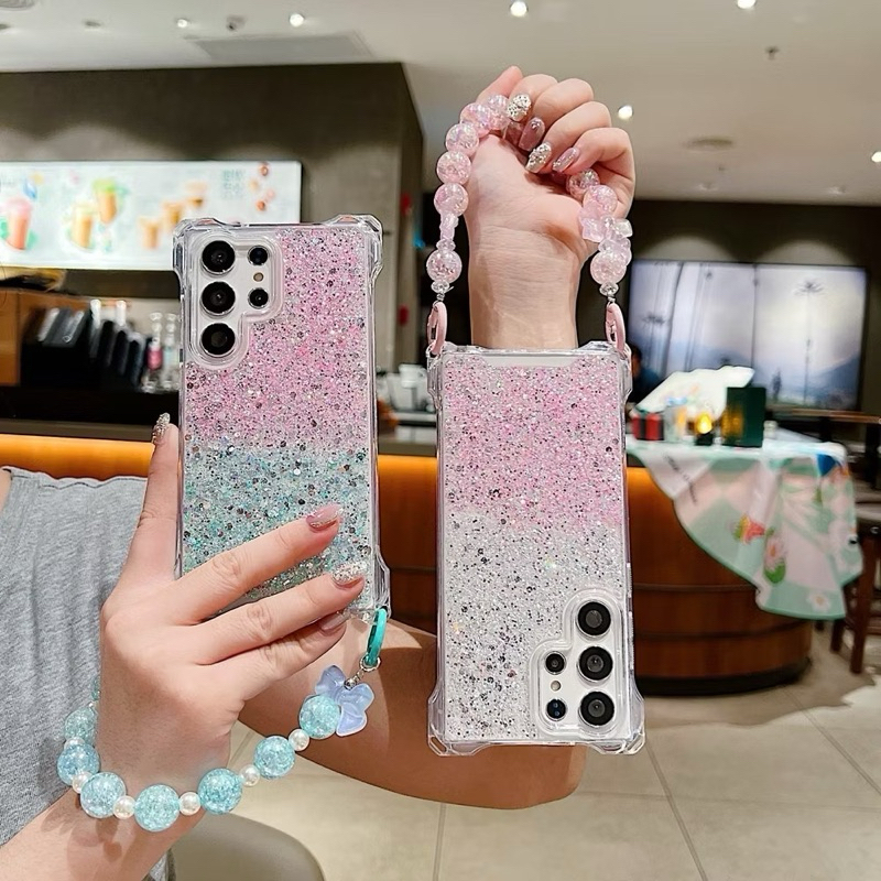 PHONE CASE GLITER GRADASI BLINK WHIT CHAIN SAMSUNG GALAXY S22ULTRA S23 S23+ S23ULTRA S22ULTRA S23FE 