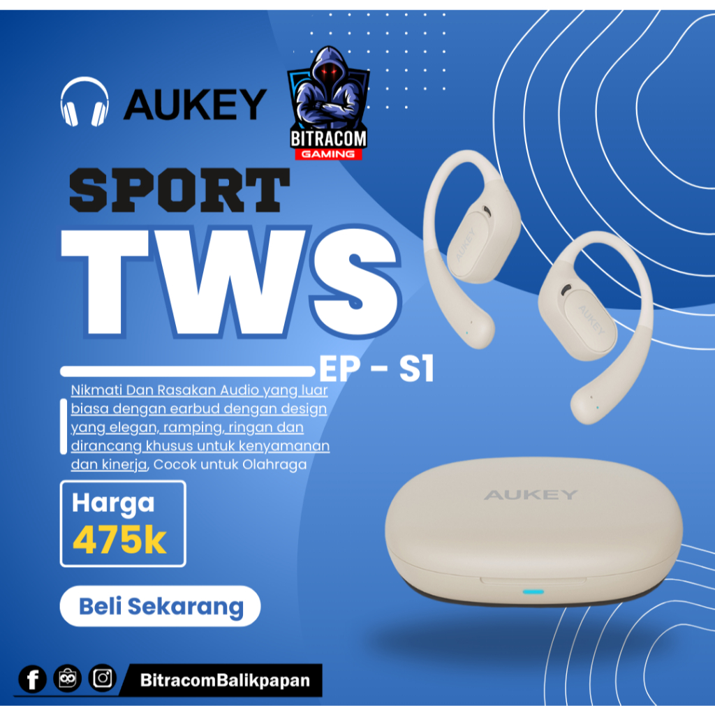 TWS Aukey - EP-S1 Beyond Sports - Earphone Wireless Bluetooth Headset Bluetooth TWS