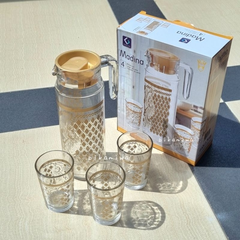 PITCHER SET KIMGLASS MADINA 4 IN 1 pitcher kaca pitcher murah pitcher cantik pitcher motif