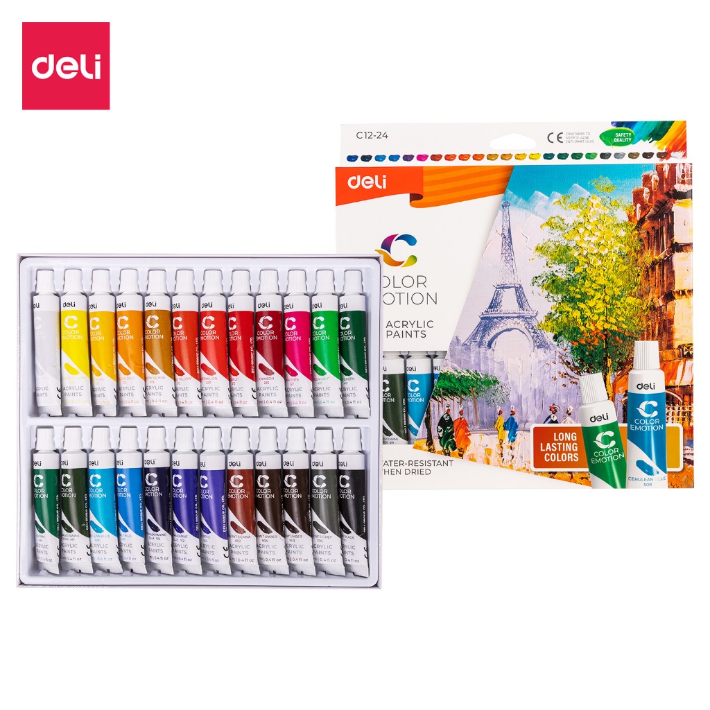 

Deli EC12-24 Acrylic Paint / Cat Akrilik 24 Warna Kemasan Kotak 12ml