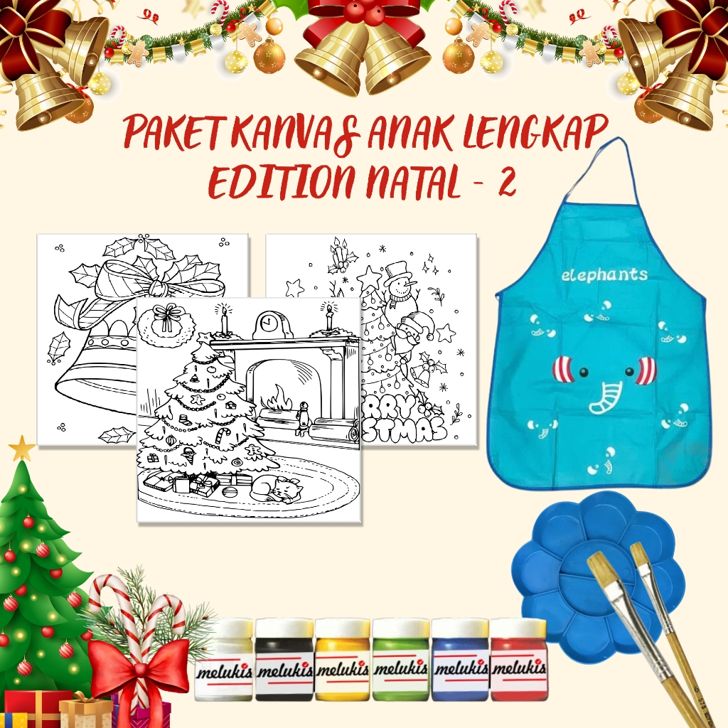 

Paket Kanvas Lukis Anak Edition NATAL Hampers Christmas Gambar Mewarnai Lengkap - PAKET 2