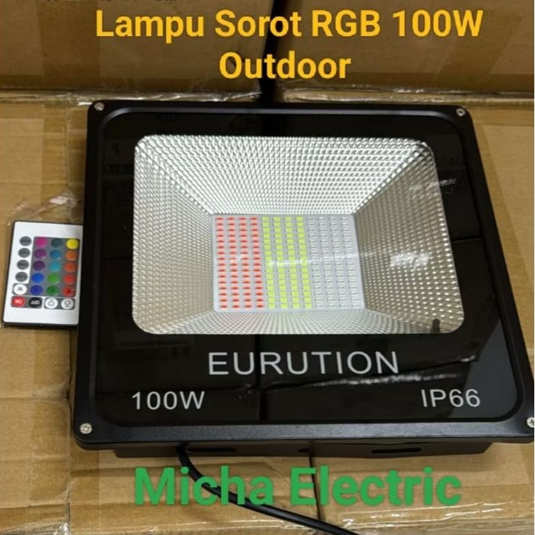 Eurution Lampu Tembak Sorot RGB 100W Outdoor/ Floodlight Eurution Warna Warni 100W IP66
