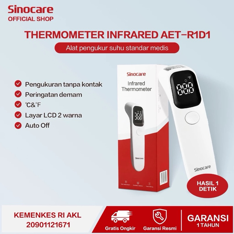 Thermometer Digital Sinocare AET R1D1 Infrared - Alat Termometer Suhu Badan Bisa untuk Bayi, Anak, d