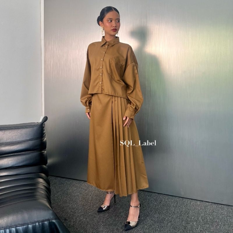 SQL Label Valentina Set Rok Rempel+Kemeja Panjang | Outfit Kerja Wanita | Setelan Hijab Korean Style
