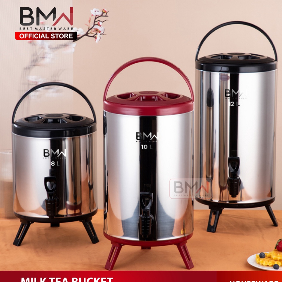 Ready Water Jug Milk Tea Stainless Steel BMW Kitchenware Dispenser Air Panas  Dingin Termos dengan K