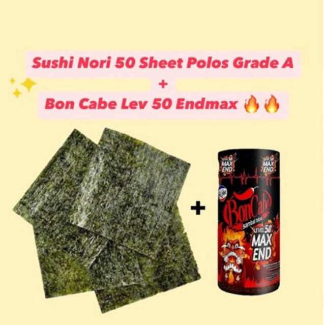 

BUNDLING SUSHI NORI 50 Sheet Grade A + Boncabe lev 50 EndMax