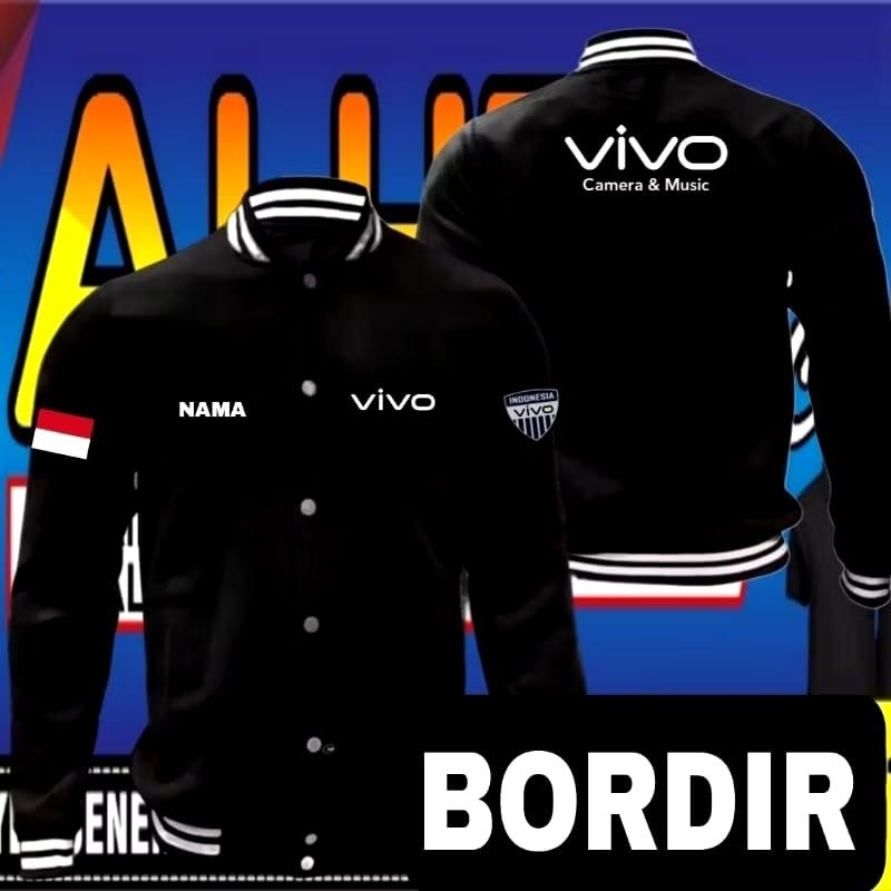 Jaket bordir Vivo smartphone jaket Vivo smartphone jaket varsity Vivo smartphone jaket baseball Vivo