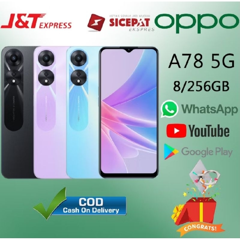 HP OPPO A78 Ram 8/256GB Smartphone5G LET 6.56 inch Dual SIM50MP+8MPHandphone Indonesia