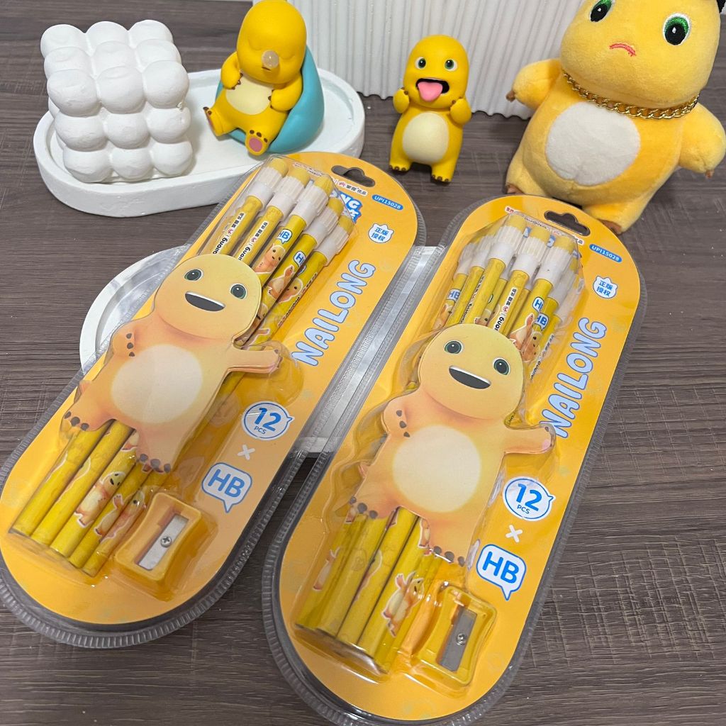 

D3W! NAILONG 12 PCS Pensil + Rautan Anak Cowok Motif NAILONG Dino Kuning Lucu Premium Quality