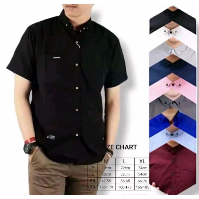 Kemeja Polos Pria Lengan Pendek Hitam Simple Distro Baju Hem Formal casual Cowok dewasa