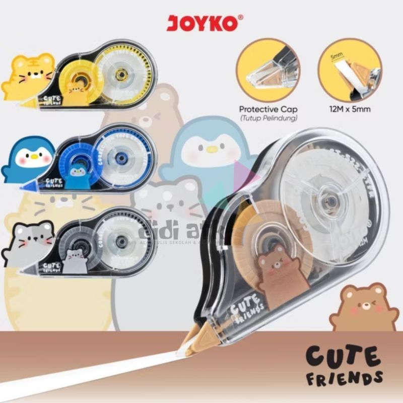 

Pita Koreksi Correction Tape Joyko CT-522 Cute Friends Tipek Kertas 12M x 5mm 1 Pcs