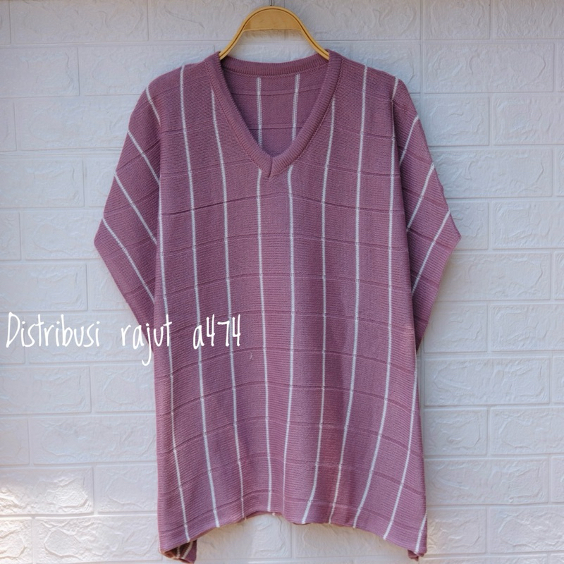 ALEXIS OUTER VEST ROMPI RAJUT TANPA LENGAN MOTIF STRIPE WANITA