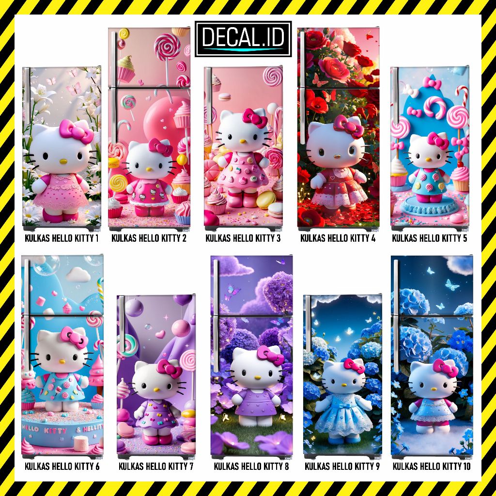 STICKER Kulkas 1 Pintu dan STIKER Kulkas 2 Pintu Motif Terbaru - Hello Kitty