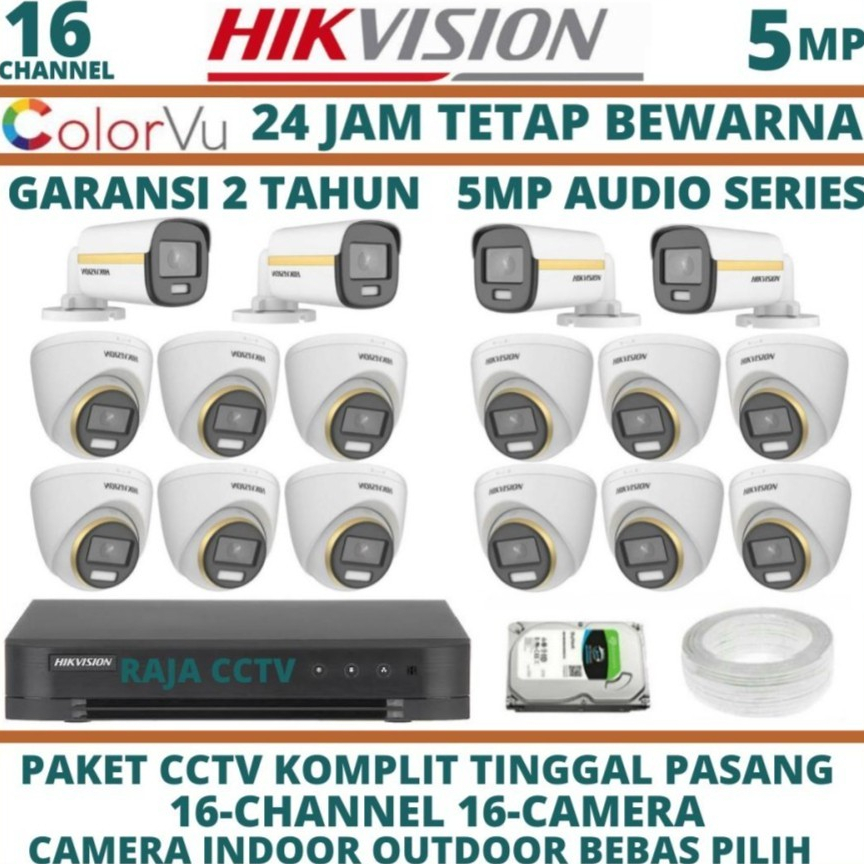 PAKET CCTV HIKVISION COLORVU AUDIO 16 CHANNEL 16 CAMERA 5MP