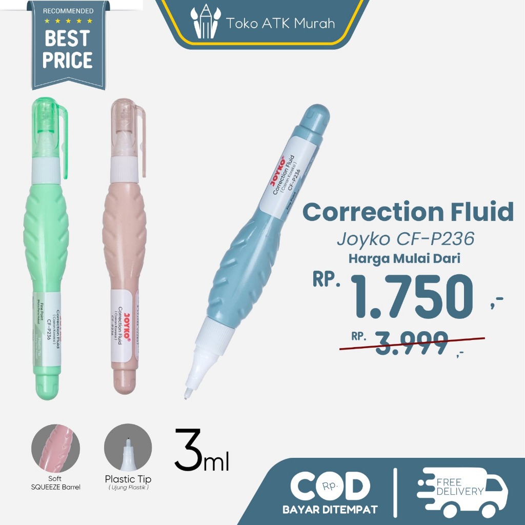

Correction Fluid Joyko CF-P236 / CF-P235 Cairan Koreksi Penghapus Cair