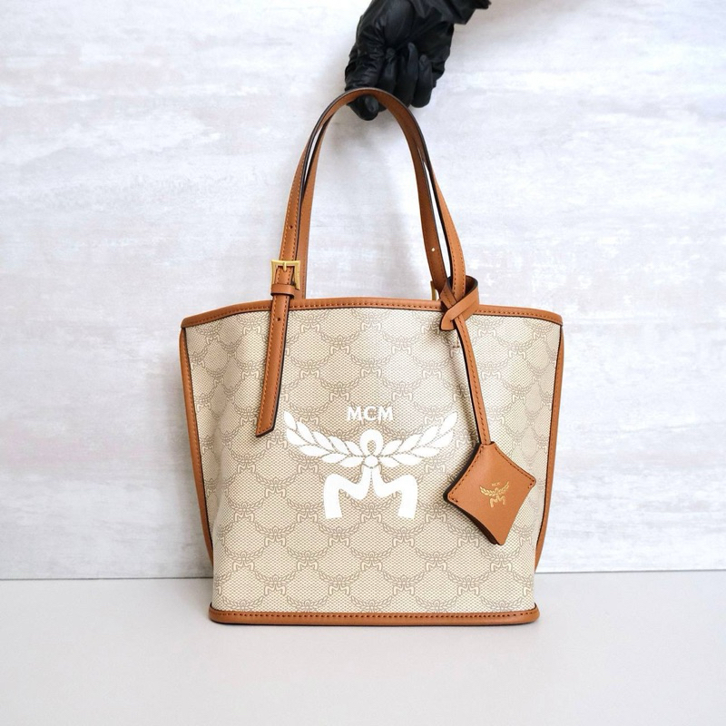 MCM Mini Himmel Tote Bag Canvas in Beige/Tan