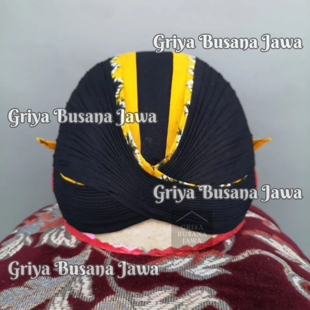 Blangkon Jogja Mataraman Alusan Batik Jumputan Hitam Kuning