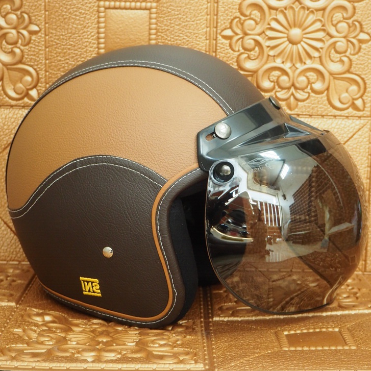 HELM BOGO KULIT CLASSIC SNI DEWASA PRIA DAN WANITA HELMET BOGGO RETRO KLASIK LEATHER SINTETIS KACA