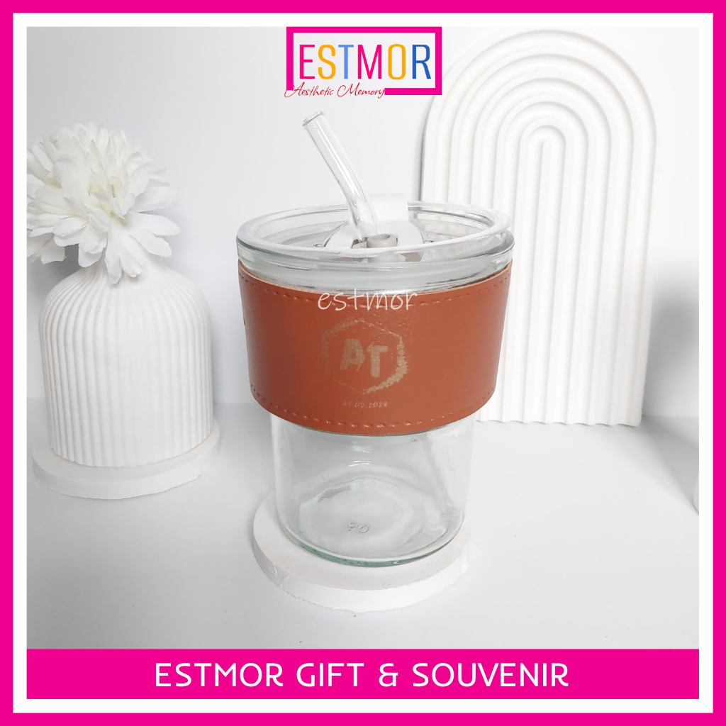 GELAS KACA AESTHETIC SEDOTAN SOUVENIR GELAS KACA SEDOTAN BOTOL KACA SEDOTAN