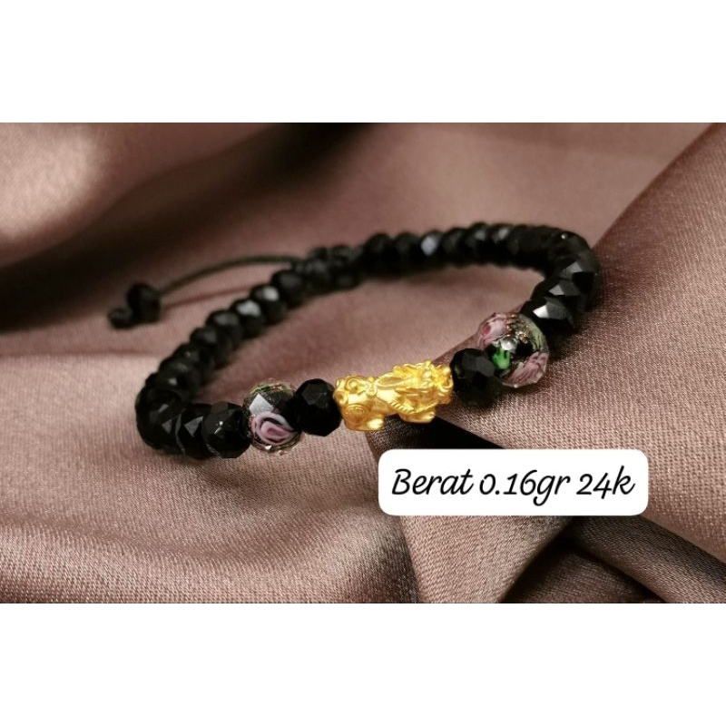 Gelang Emas Asli Naga 24K Hongkong 999% Tali Batu