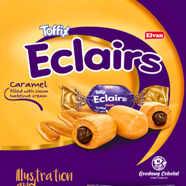 

RB ELVAN TOFFIX ECLAIRS CARAMEL 300g Permen Coklat Caramel Filled With Cocoa Hazelnut Cream Coklat