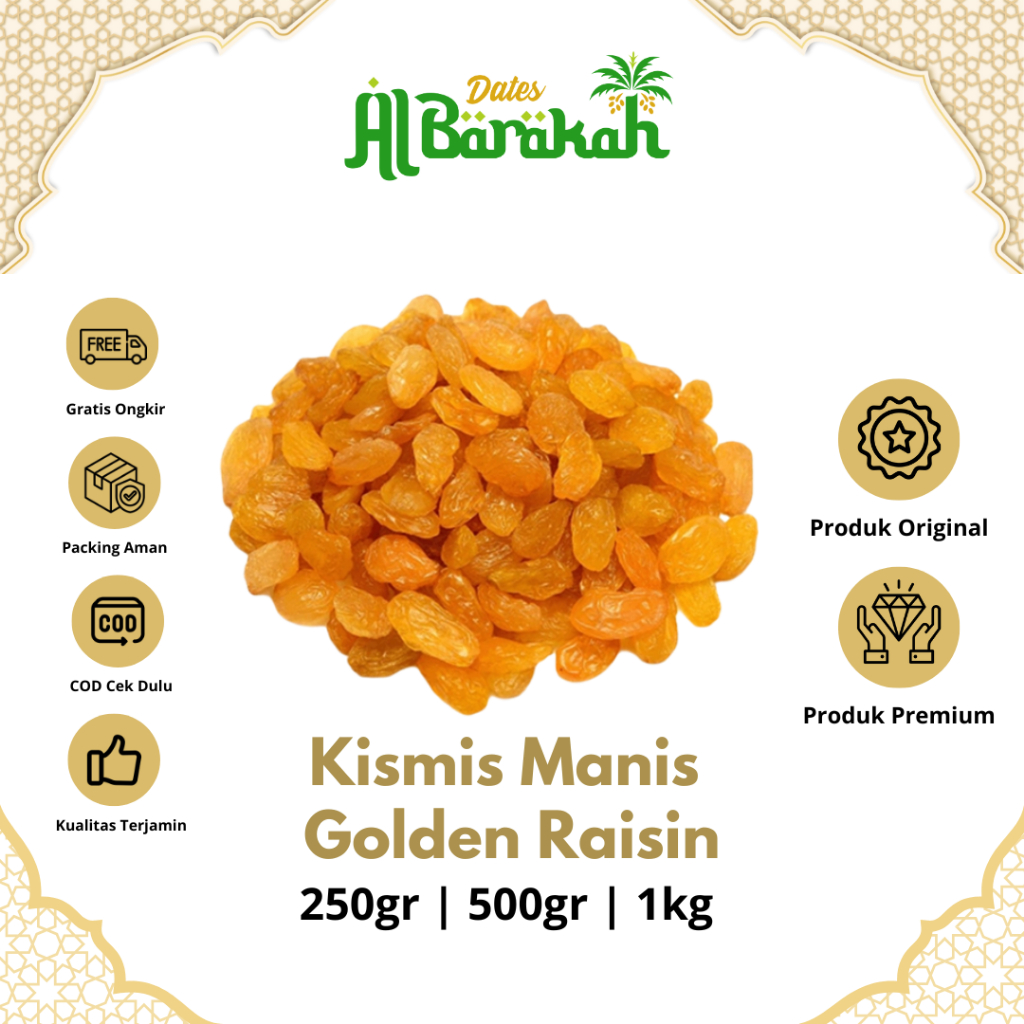 

Kismis Manis Golden Raisin Cemilan Arab Oleh oleh Haji dan Umroh Rasa Manis Original Premium