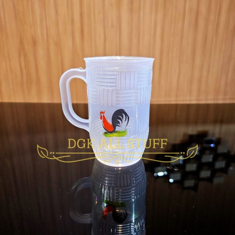 Gelas Cangkir Mug Gagang Bir Beer Es Teh Manis Kopi Warkop Warung Gambar Motif Ayam Jago Putih Benin