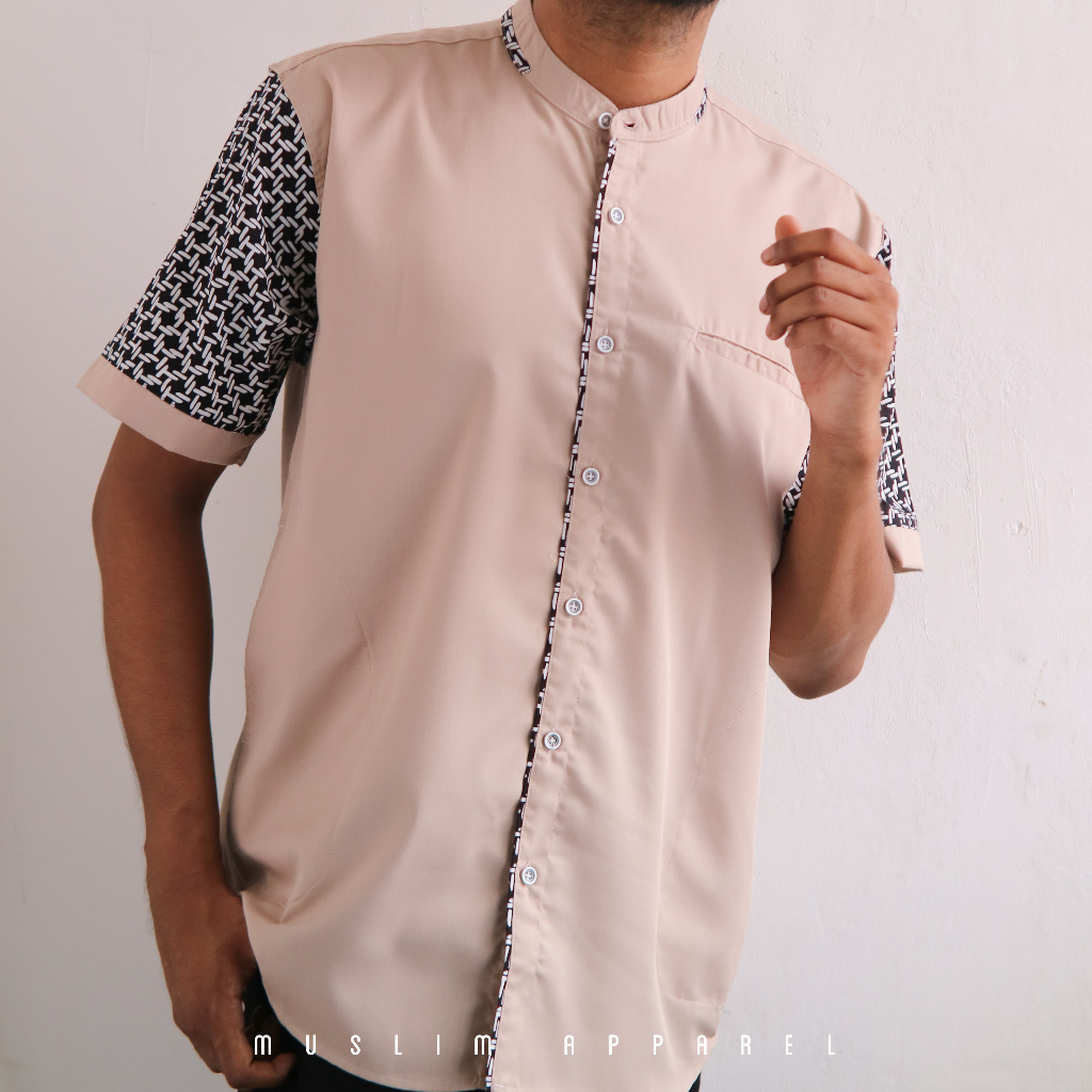 Ar-Rasyiid Baju Kemeja Koko Lengan Pendek Pria Dewasa Coklat Susu - Baju Muslim Pria Terbaru