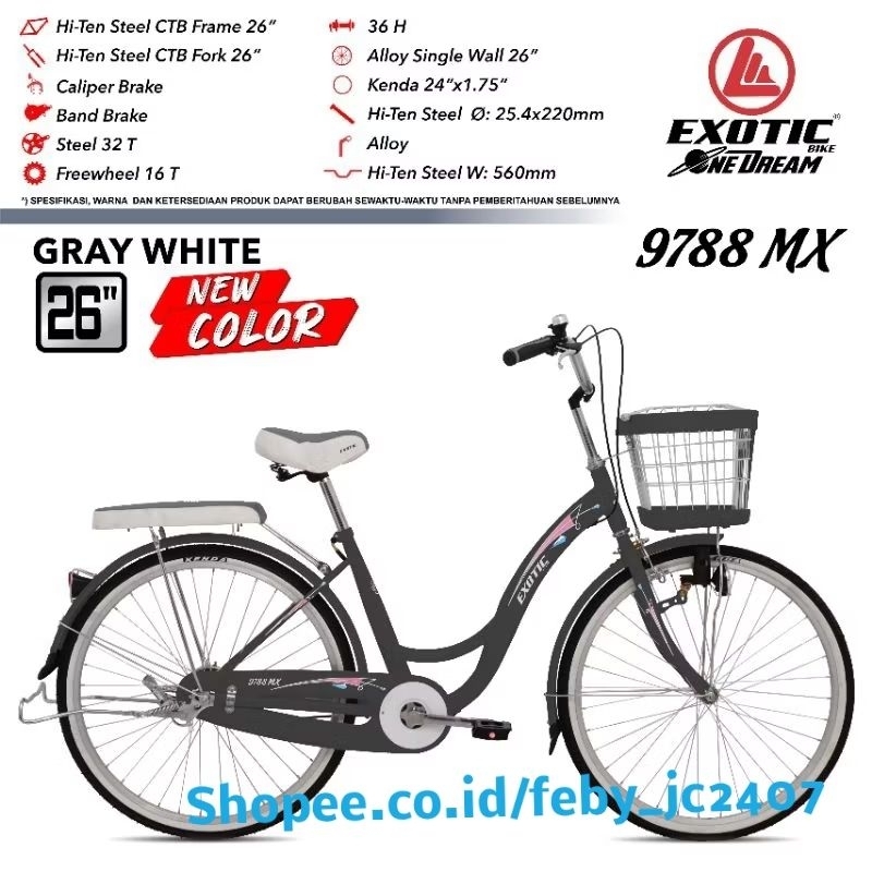 sepeda Mini perempuan keranjang Exotic 26 Inch ET-9788 MX New