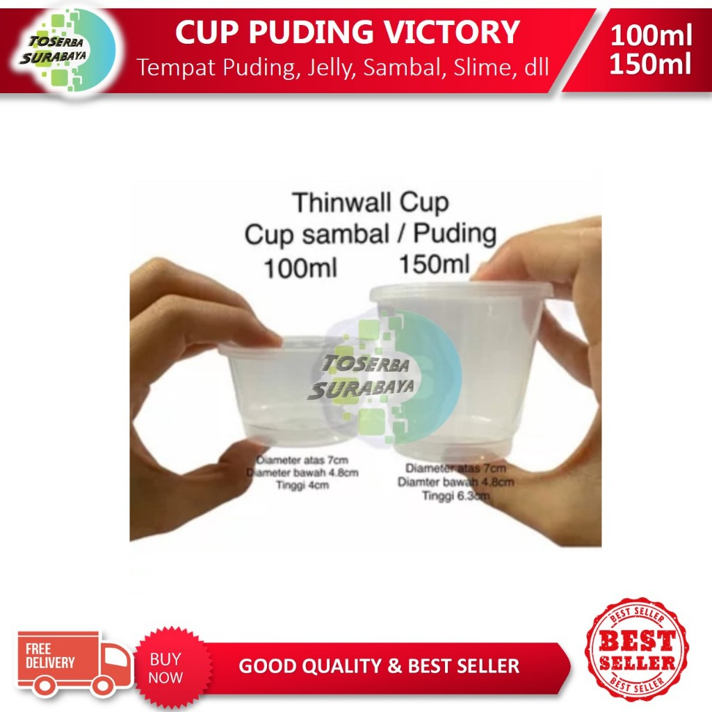 Cup Pudding VICTORY 100ml & 150ml PP / Cup Jelly Puding / Cup Slime (Per Slop) FOODGRADE