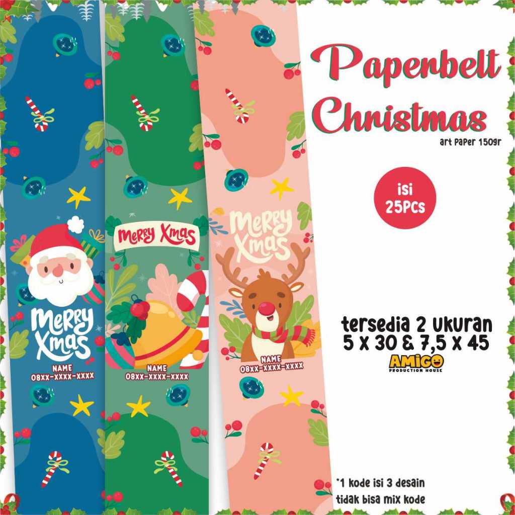 

Paper Belt Natal Christmas/Paper Sleeve/Sabuk Kemasan/Roll Label Xmas Kado Hadiah Hampers Souvenir