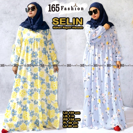 SELIN Dress Gamis Rayon Viscose Premium Jumbo Busui Friendly Tangan Balon by 165Fashion