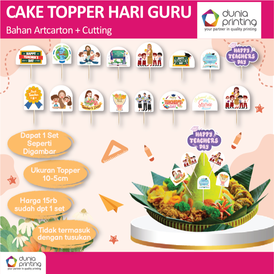 Topper Cake Hiasan tumpeng motif hari guru / teacher day / happy teacher day