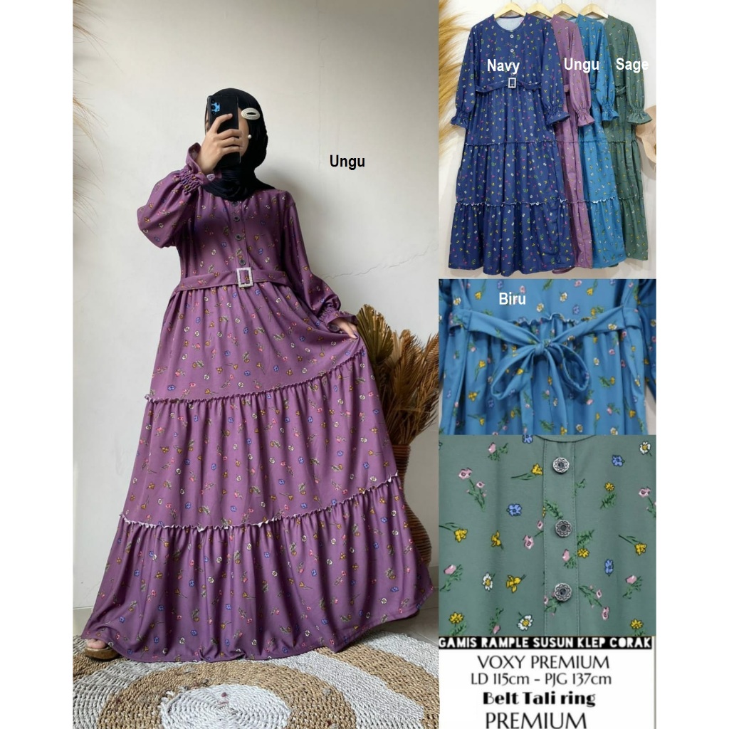 Gamis Jumbo rampel corak bunga melati lengan karet bisa wudhu ld 120-140cm