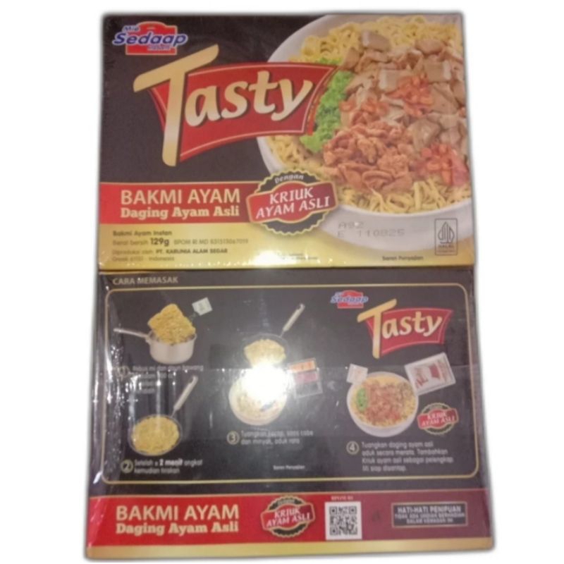 

Sedaap Tasty Bakmi Ayam 129gr, Sedaap Tasty Bakmi Chicken Teriyaki 120gr, Sedaap Tasty Bakmi Sambal Matah 124gr, Sedaap Tasty Bakmi Beef Yakiniku 115gr