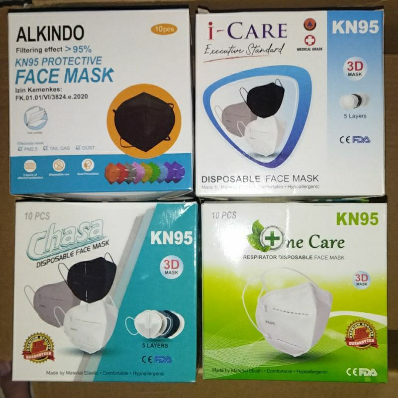 Masker KN95 Hijab 10 pcs Box 3D Face Mask 5 Ply Layer Lapis 3 D Disposable Protective FaceMask Face 
