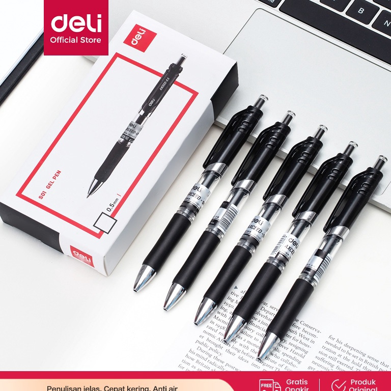 

KODE K23W Deli Gel Pen Pulpen Gel Retractable Warna Hitam 5 mm Desain Klasik dan Ergonomis S1 12 PCS1 BOX